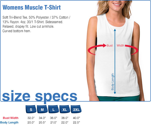 Womens Muscle T-Shirt Size Specifications