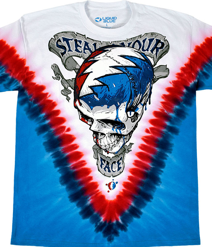 Grateful Dead Steal Your Face Vdye Tie Dye T Shirt Tee Liquid Blue