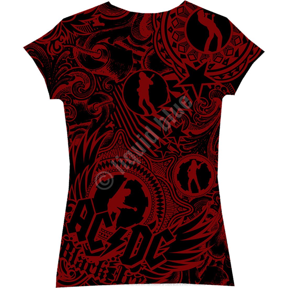 AC/DC Girls Got Rythym Black Juniors Long Length T-Shirt Tee Liquid Blue