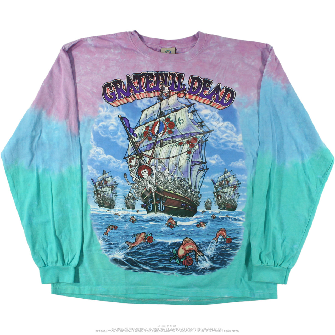 Grateful Dead Ship Of Fools Tie-Dye Long Sleeve T-Shirt Tee Liquid Blue