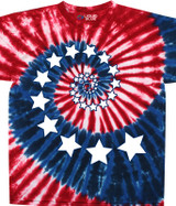 Americana Stars And Stripes Spiral Tie-Dye T-Shirt Tee Liquid Blue