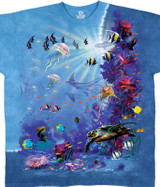 Aquatic Tropical Reef Tie-Dye T-Shirt Tee Liquid Blue