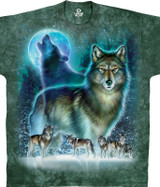 American Wildlife Roaring Wolf Tie-Dye T-Shirt Tee Liquid Blue