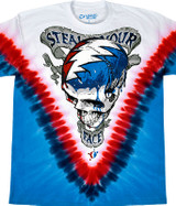 Grateful Dead Steal Your Face V-Dye Tie-Dye T-Shirt Tee Liquid Blue