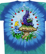 Light Fantasy Alice And Caterpillar Tie-Dye T-Shirt Tee Liquid Blue