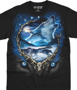 American Wildlife Wolf Run Black T-Shirt Tee Liquid Blue