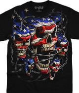 Skulls Patriotic Skulls Black T-Shirt Tee Liquid Blue