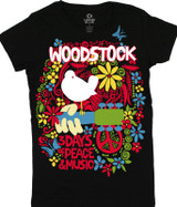 Woodstock Aquarian Exposition Black Juniors Long Length T-Shirt Tee Liquid Blue