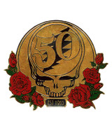 Grateful Dead GD 50th Anniversary Gold and Roses Metal Sticker