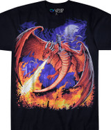 Dark Fantasy Dragon Fire Black T-Shirt Tee Liquid Blue