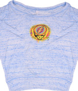 Grateful Dead GD Rainbow Splatter Womens Blue Heather Flowy Long Sleeve T-Shirt Tee