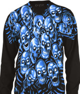 Skull Pile Blue Black Long Sleeve T-Shirt Tee Liquid Blue