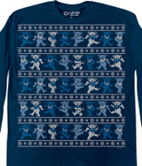 Grateful Dead Dancin Bear Xmas Sweater Navy Long Sleeve T-Shirt Tee Liquid Blue