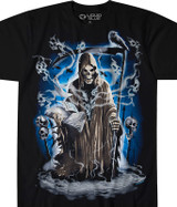 Dark Fantasy Reaper Madness Black T-Shirt Tee Liquid Blue