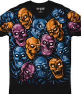 Skull Pile Blue Black Long Sleeve T-Shirt Tee Liquid Blue