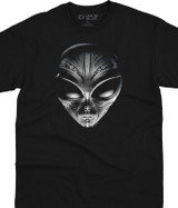 Space Alien Visitors Black T-Shirt Tee Liquid Blue