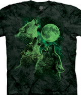 Three Wolf Moon Classic Cotton T-Shirt by The Mountain - Glow In The Dark