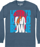 David Bowie Listen to Bowie Long Sleeve T-Shirt by Liquid Blue