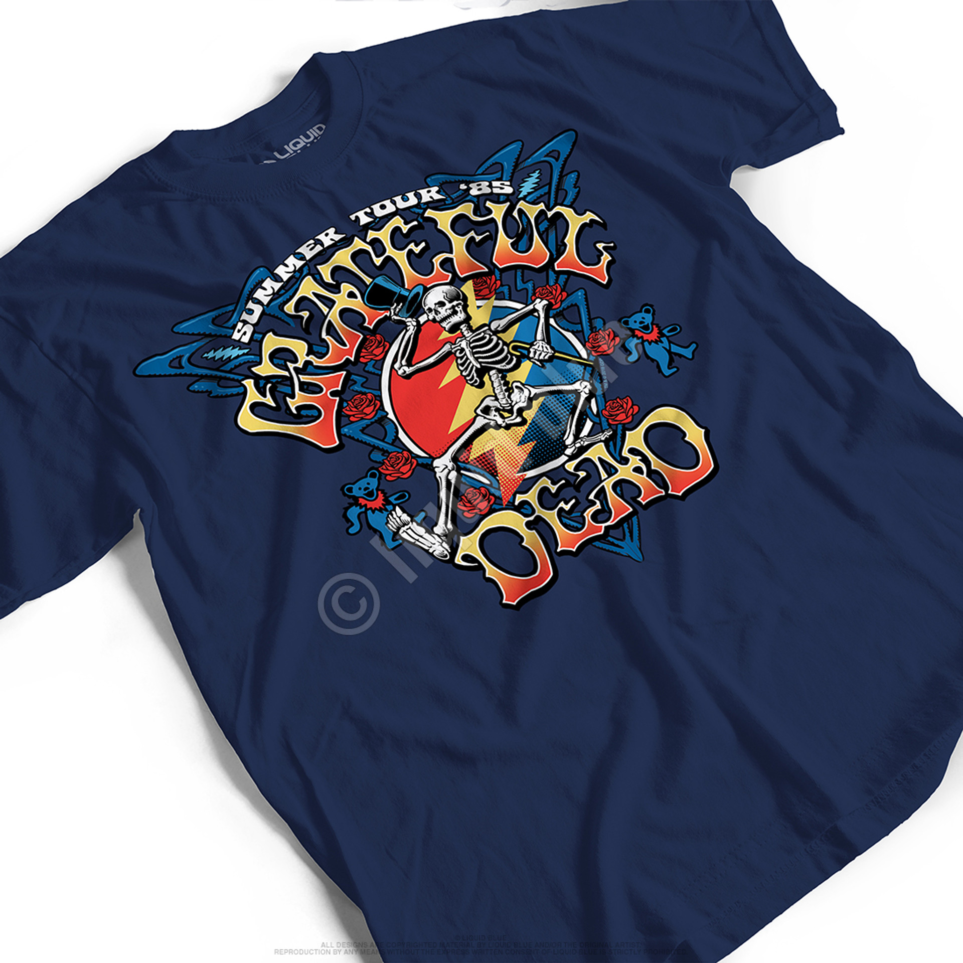 Grateful Dead Strutting Skelly Navy T-Shirt Tee Liquid Blue