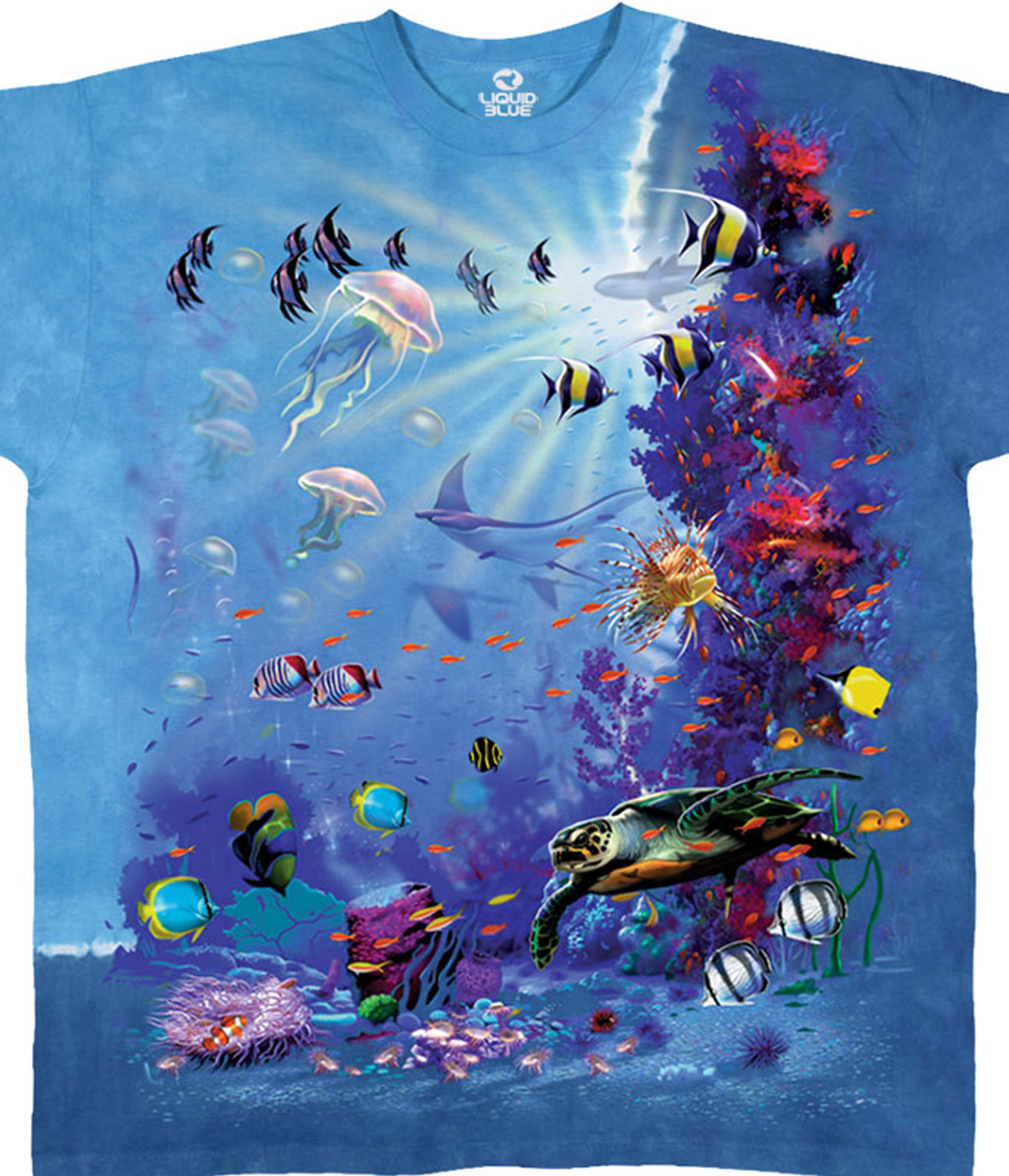 Aquatic Tropical Reef Tie-Dye T-Shirt Tee Liquid Blue