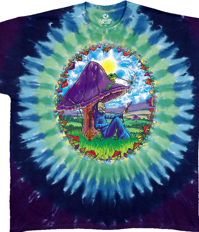 Light Fantasy Mushroom Haven Tie-Dye T-Shirt Tee Liquid Blue