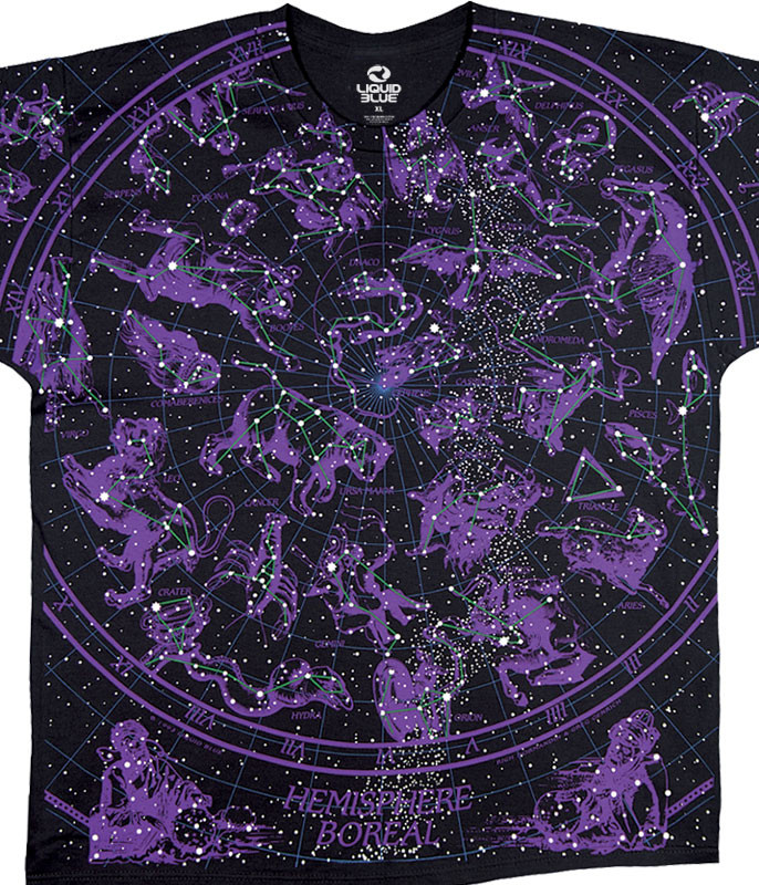 Space Constellation Black T-Shirt Tee Liquid Blue
