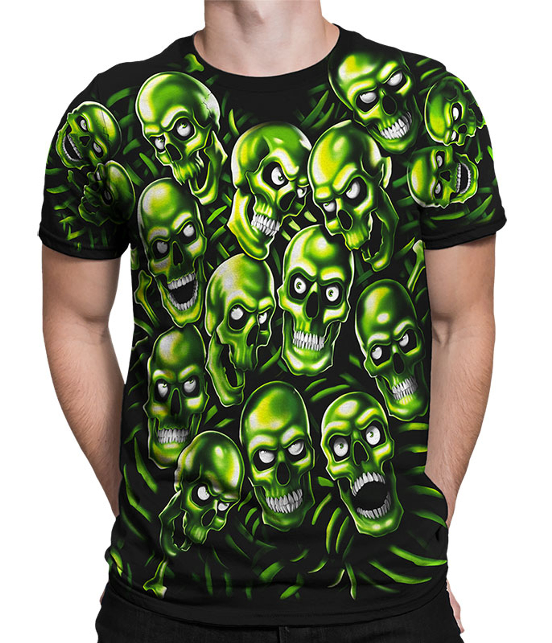 Skull Pile Green Black T-Shirt