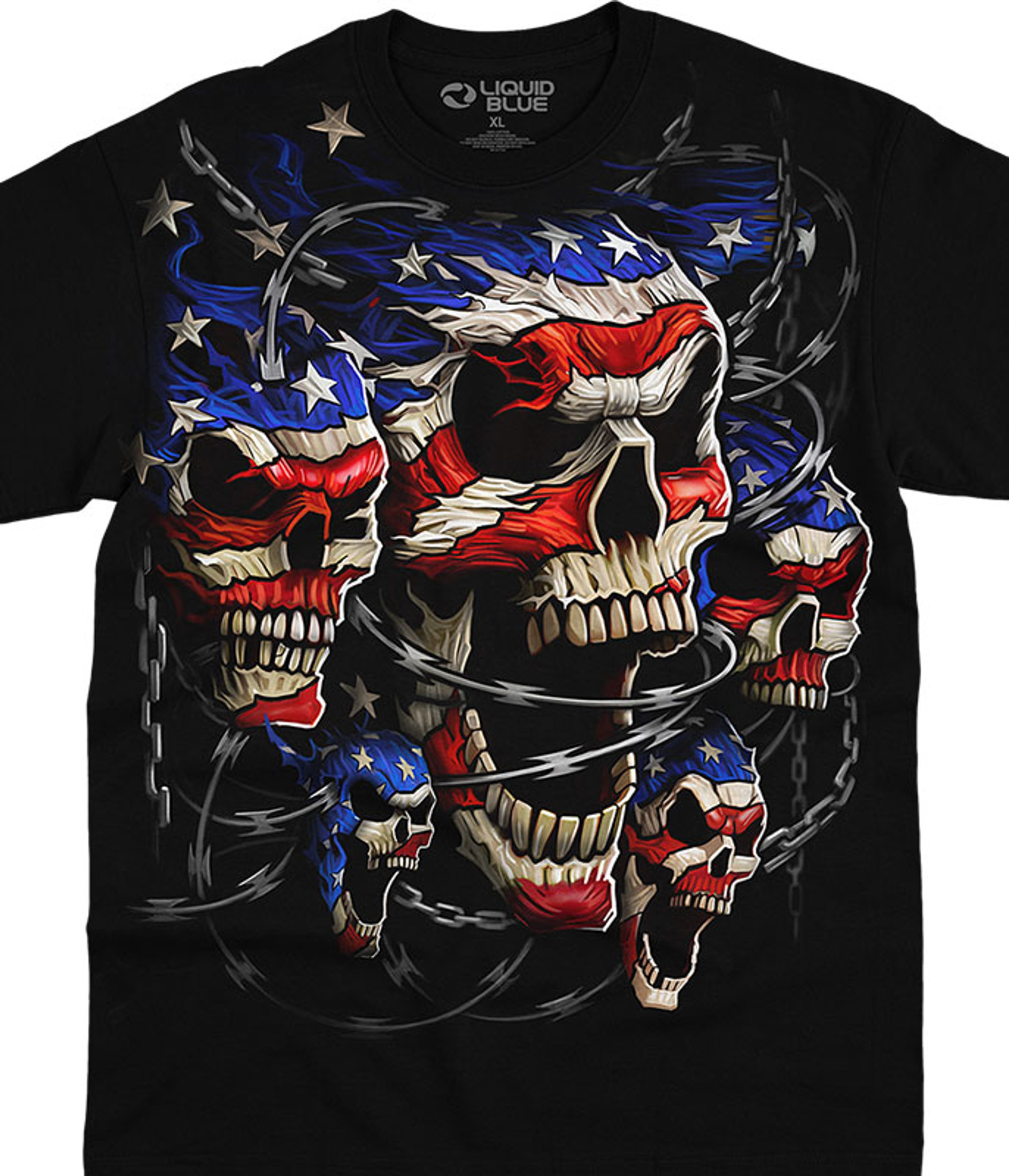 Liquid Blue American Skull Black T-Shirt - 2XL