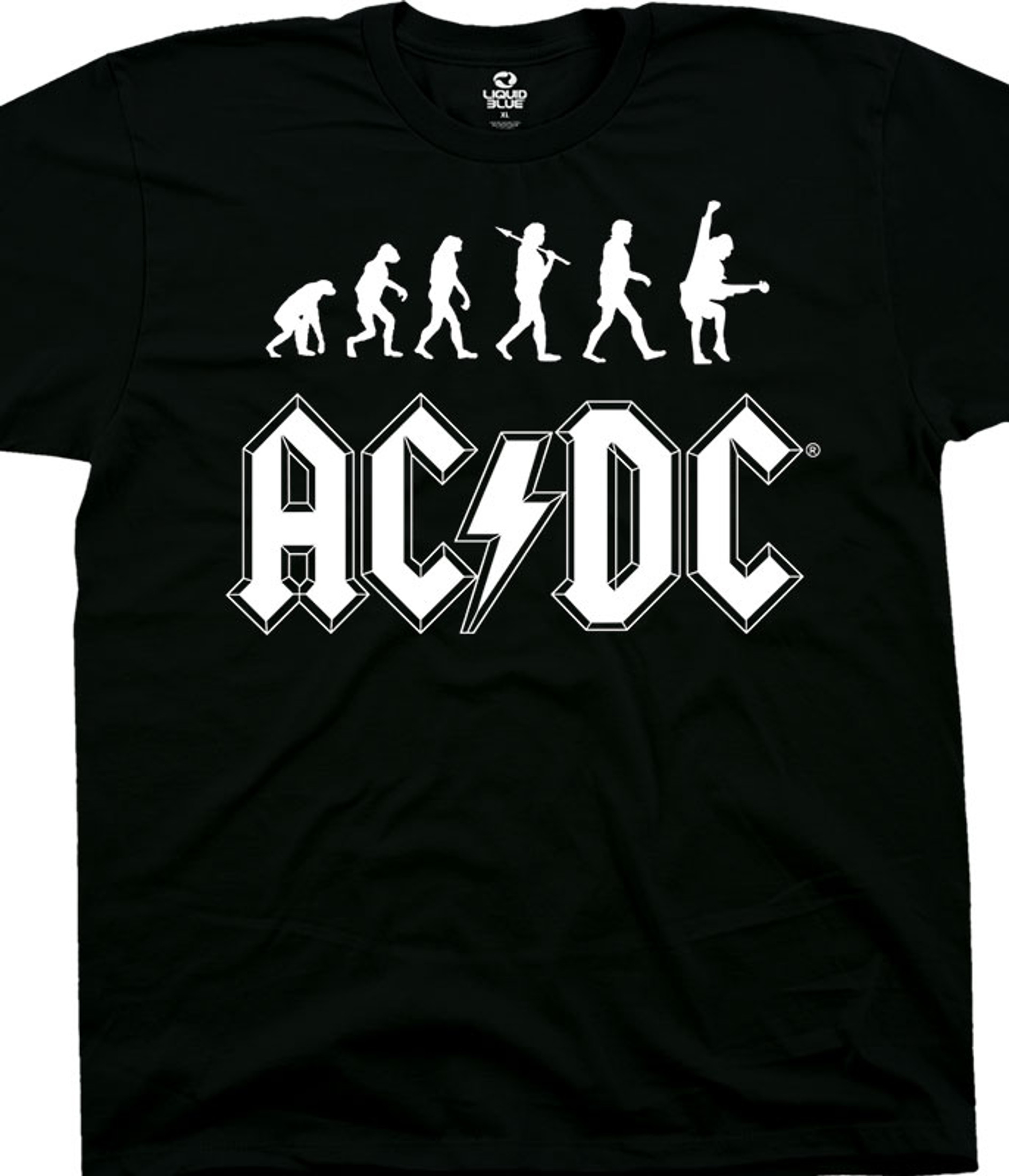 AC DC Rock Evolution Black T Shirt Tee Liquid Blue