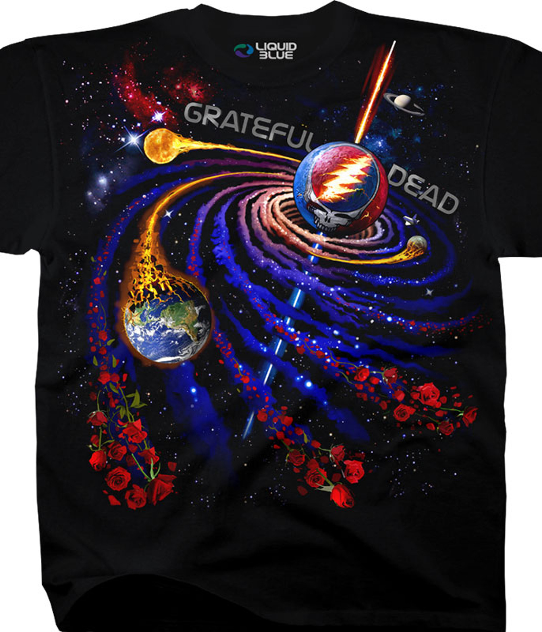 Grateful Dead Steal Your Orbit Black T-Shirt Tee Liquid Blue