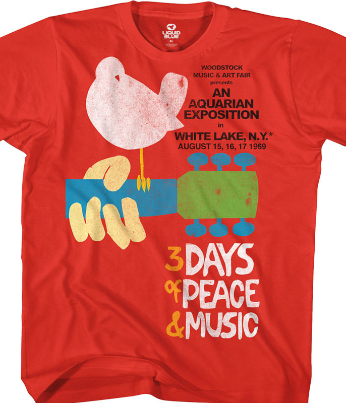 Woodstock Days Red T-Shirt Tee Liquid Blue