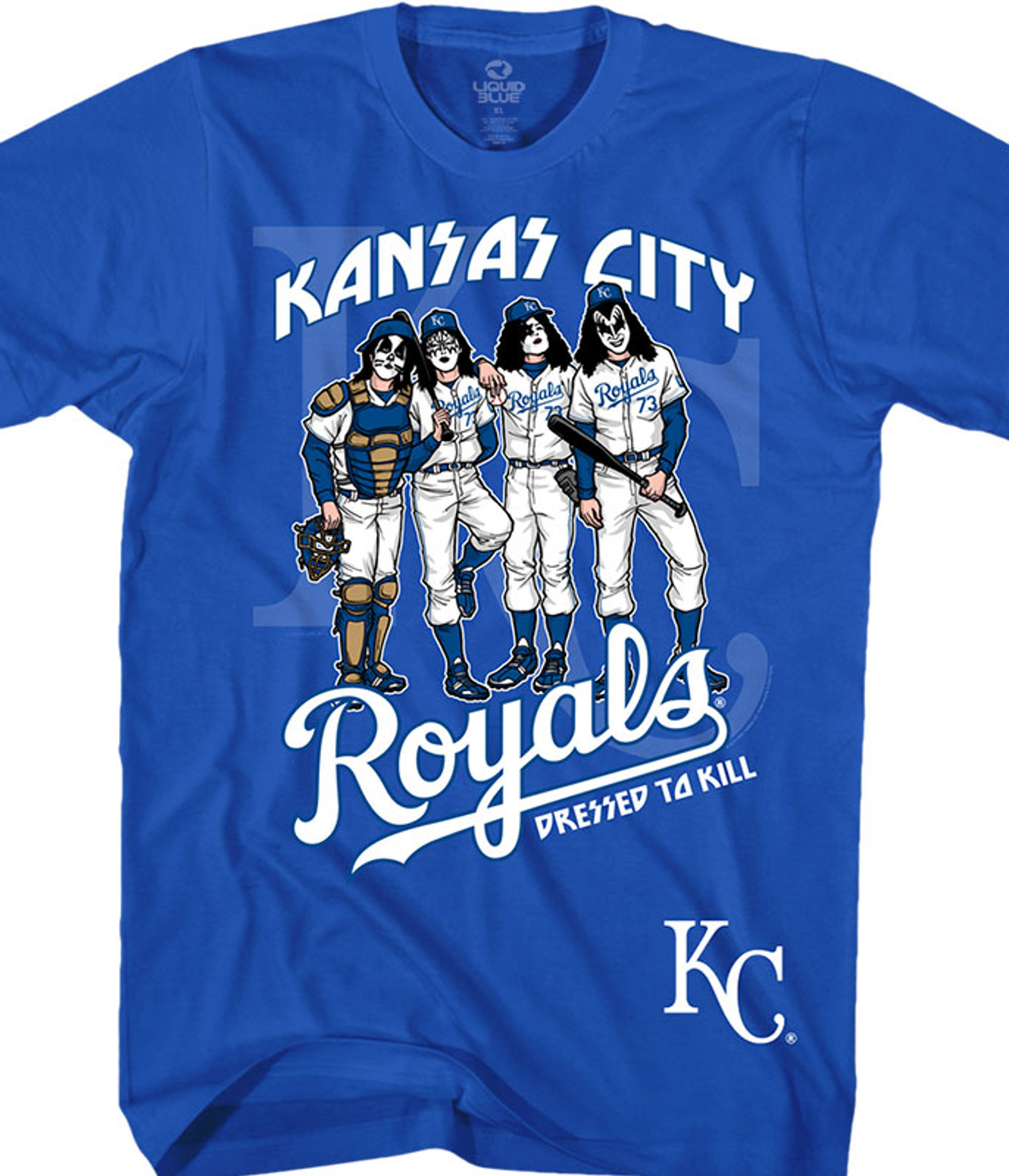 MLB Kansas City Royals KISS Dressed to Kill Blue T-Shirt Tee Liquid Blue