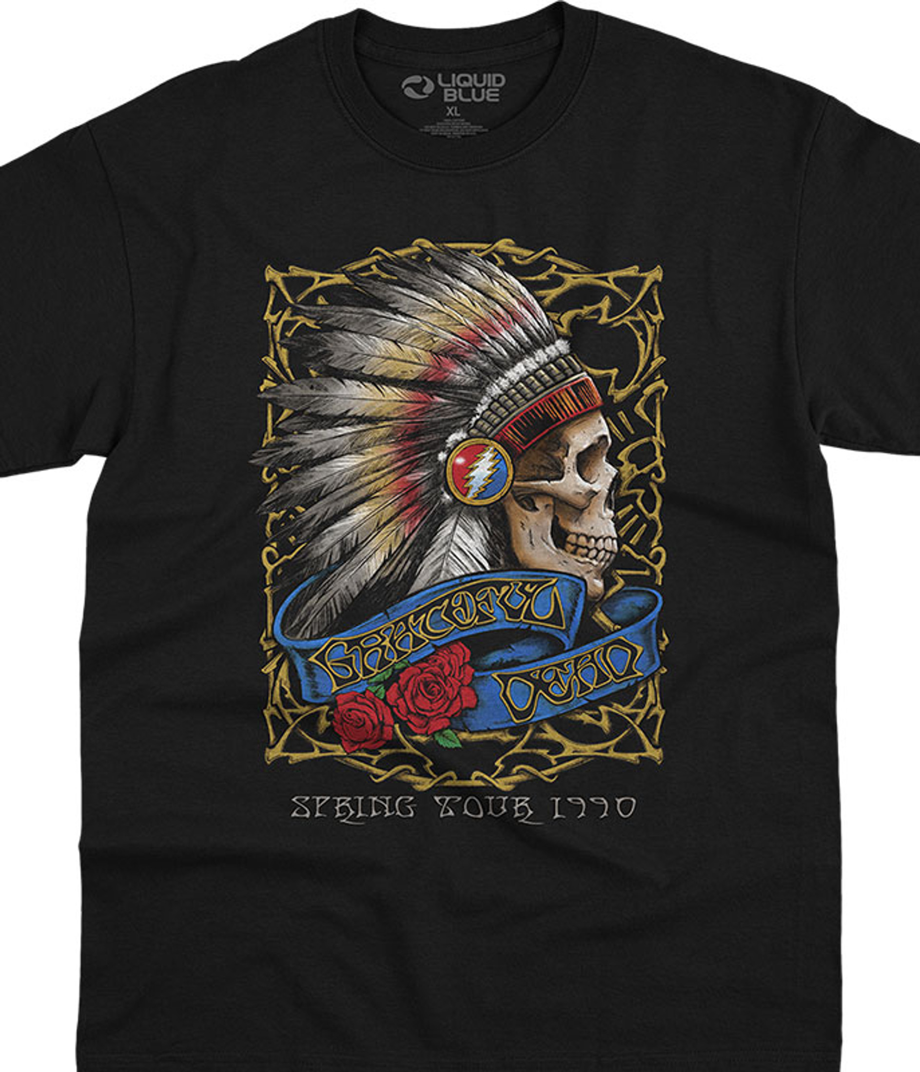 Grateful Dead Steal Spring Tour '90 Black T-Shirt Tee Liquid Blue