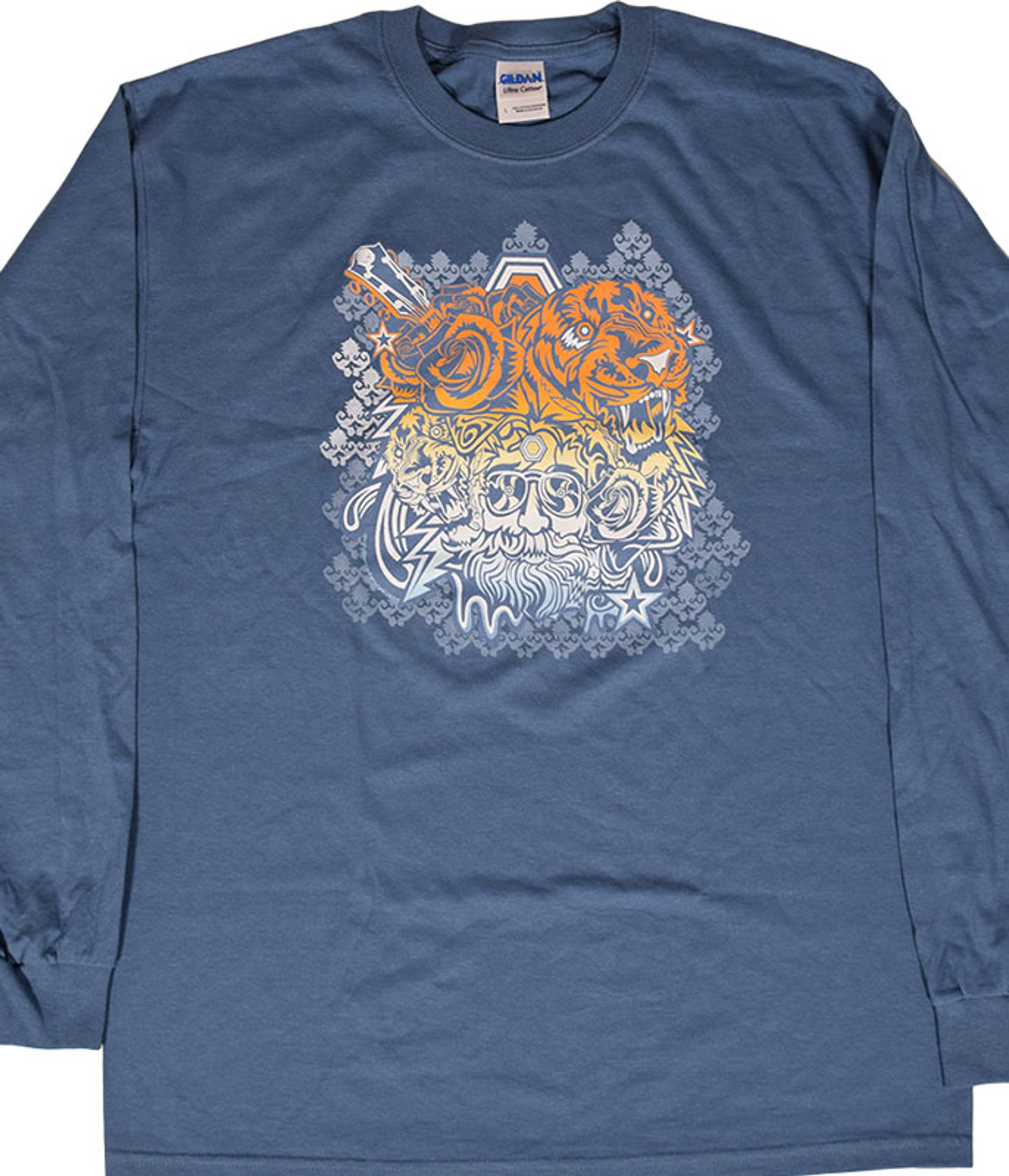 Jerry Garcia Tigers Tee Sleeve Long Blue T-Shirt Liquid