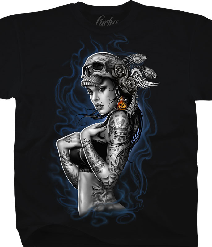 Luctus Smoke Tattoo Black T-Shirt Tee Liquid Blue