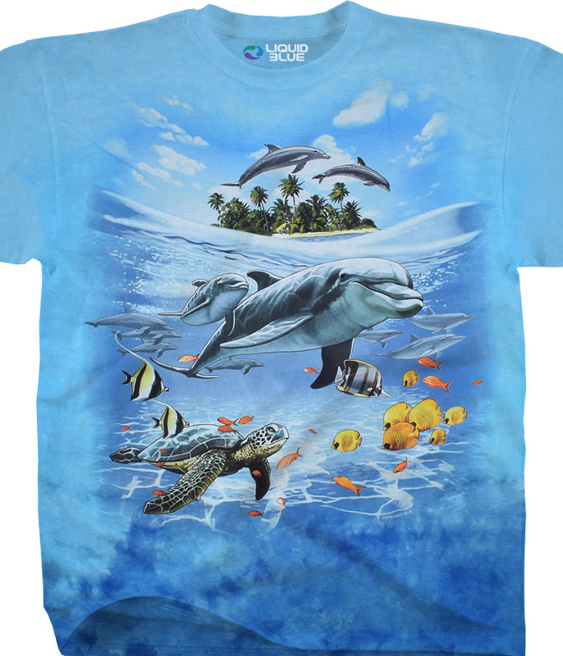 Liquid Blue Dolphin Domain Tie-Dye T-Shirt - S