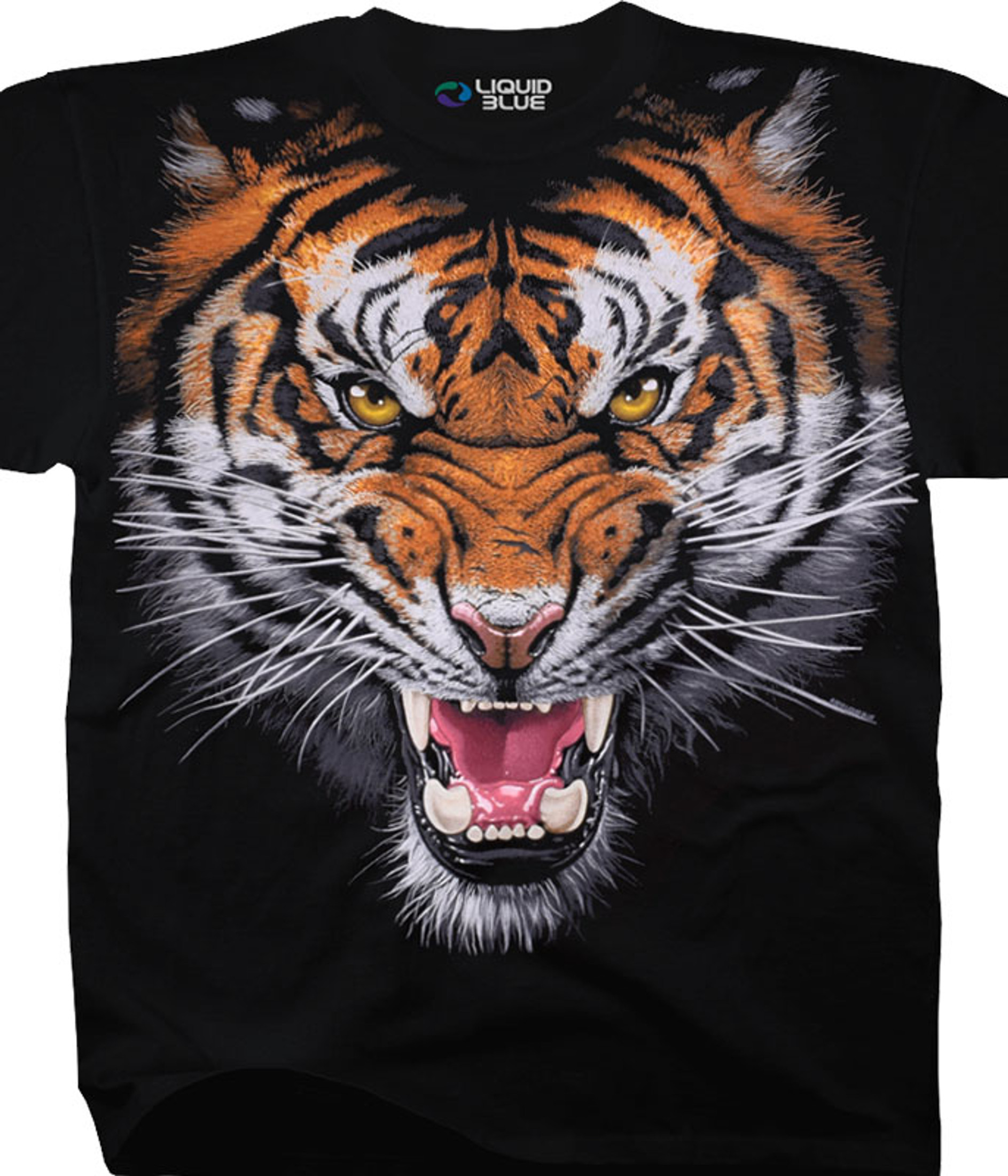 Liquid Blue Tiger Face Black T-Shirt