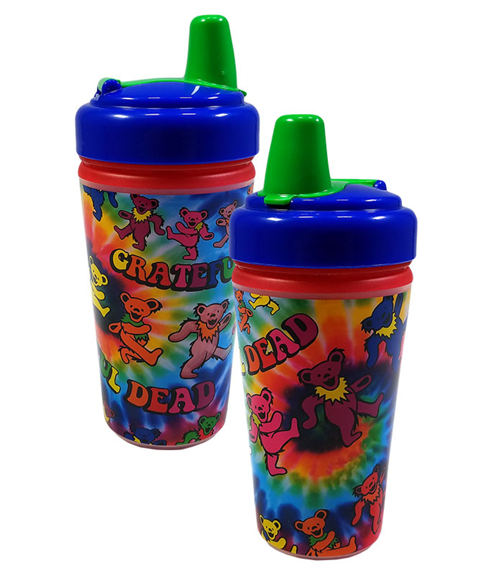 Grateful Dead GD Dancing Bears Rainbow Sippy Straw Cup Liquid Blue