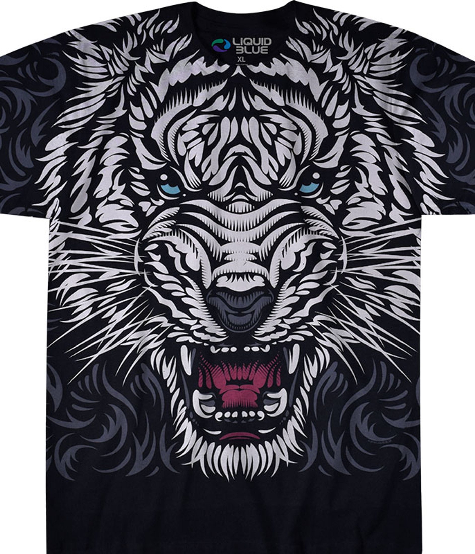 White Tiger Stare Black T-Shirt