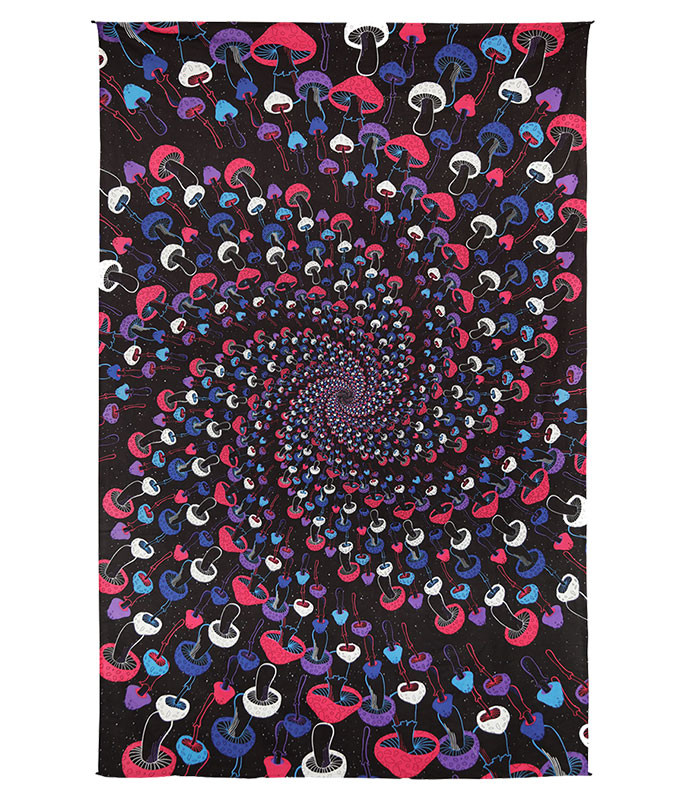 Magic Mushroom Spiral Glow in the Dark 3D Tapestry Liquid Blue