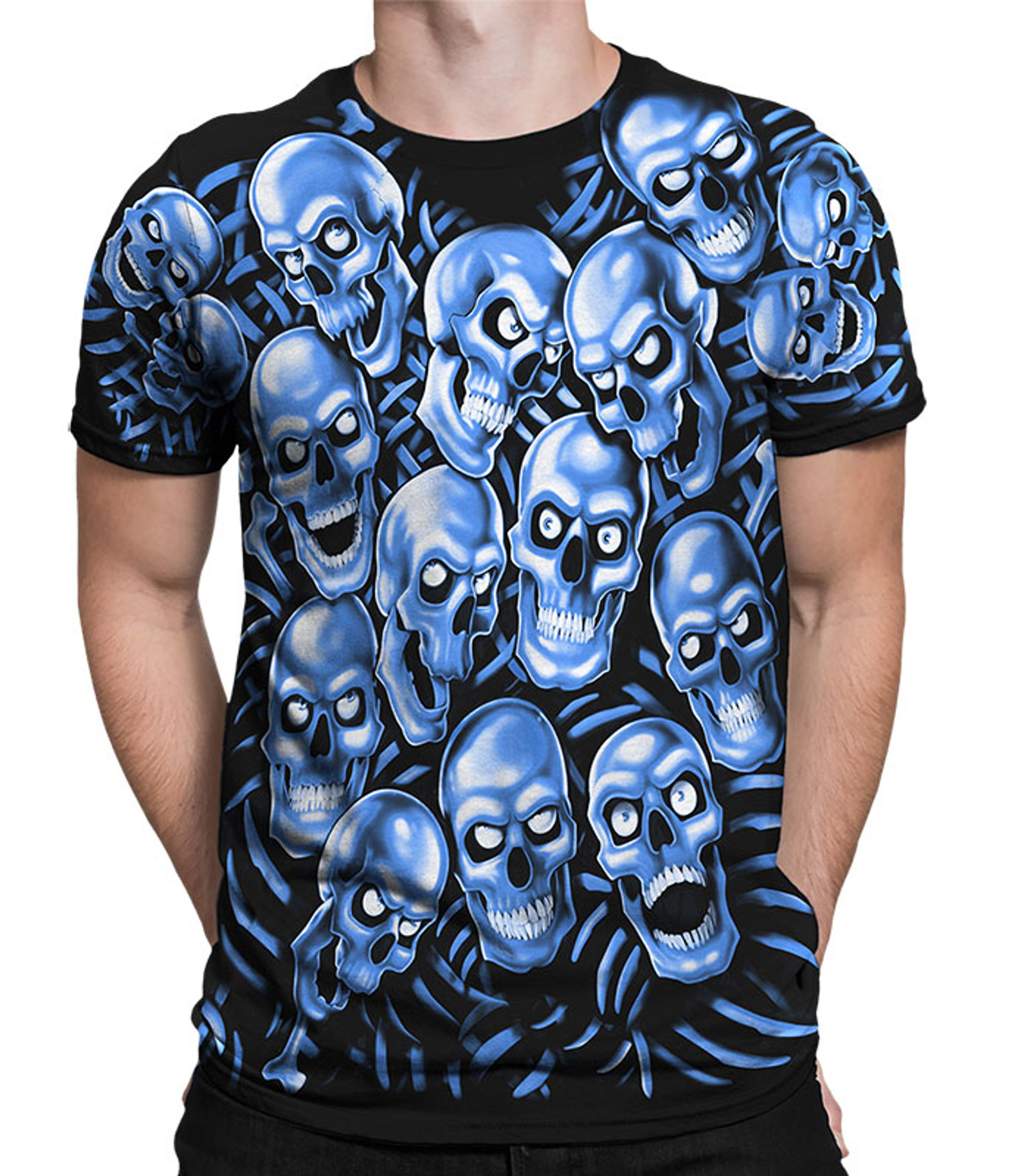 Skull Pile Blue Black T Shirt Tee Liquid Blue Juicy J Travis Scott