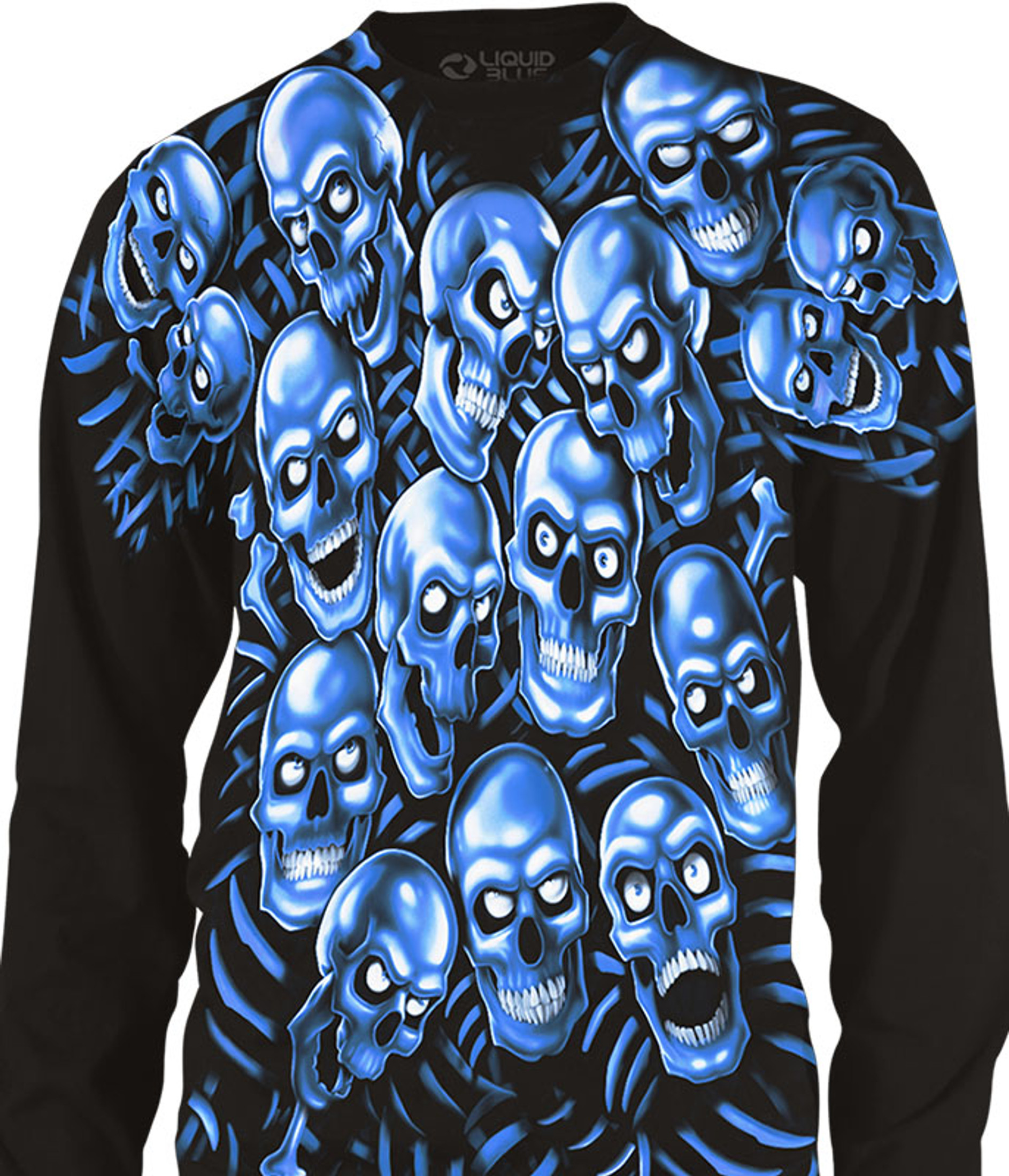 Skull Pile Blue Black Long Sleeve T-Shirt