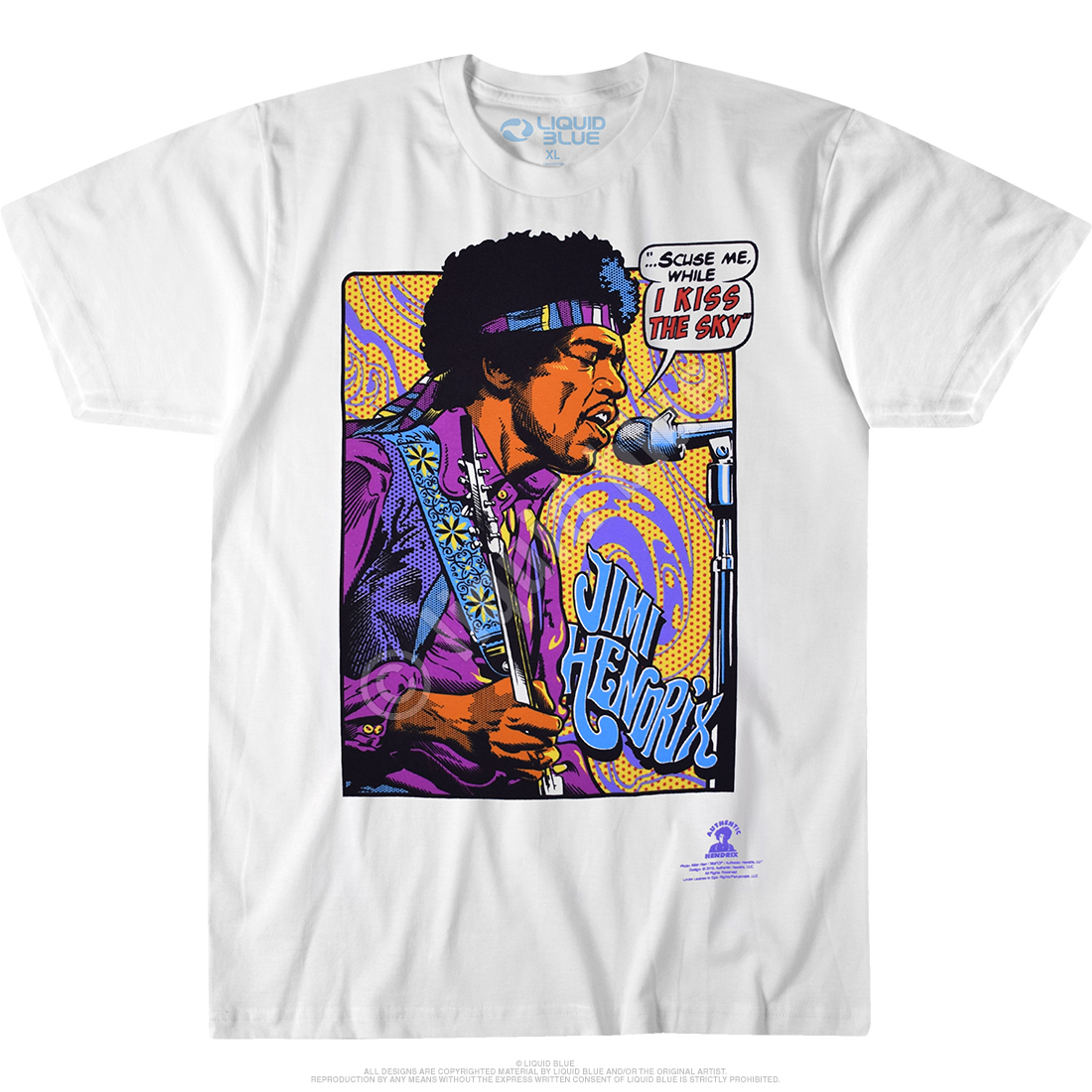 Jimi Hendrix Hendrix Pop Art White T-Shirt Tee Liquid Blue