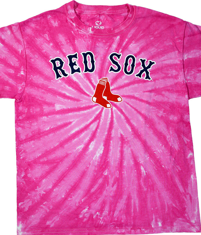 MLB Boston Red Sox Youth Pink Spiral Tie-Dye T-Shirt Tee Liquid Blue
