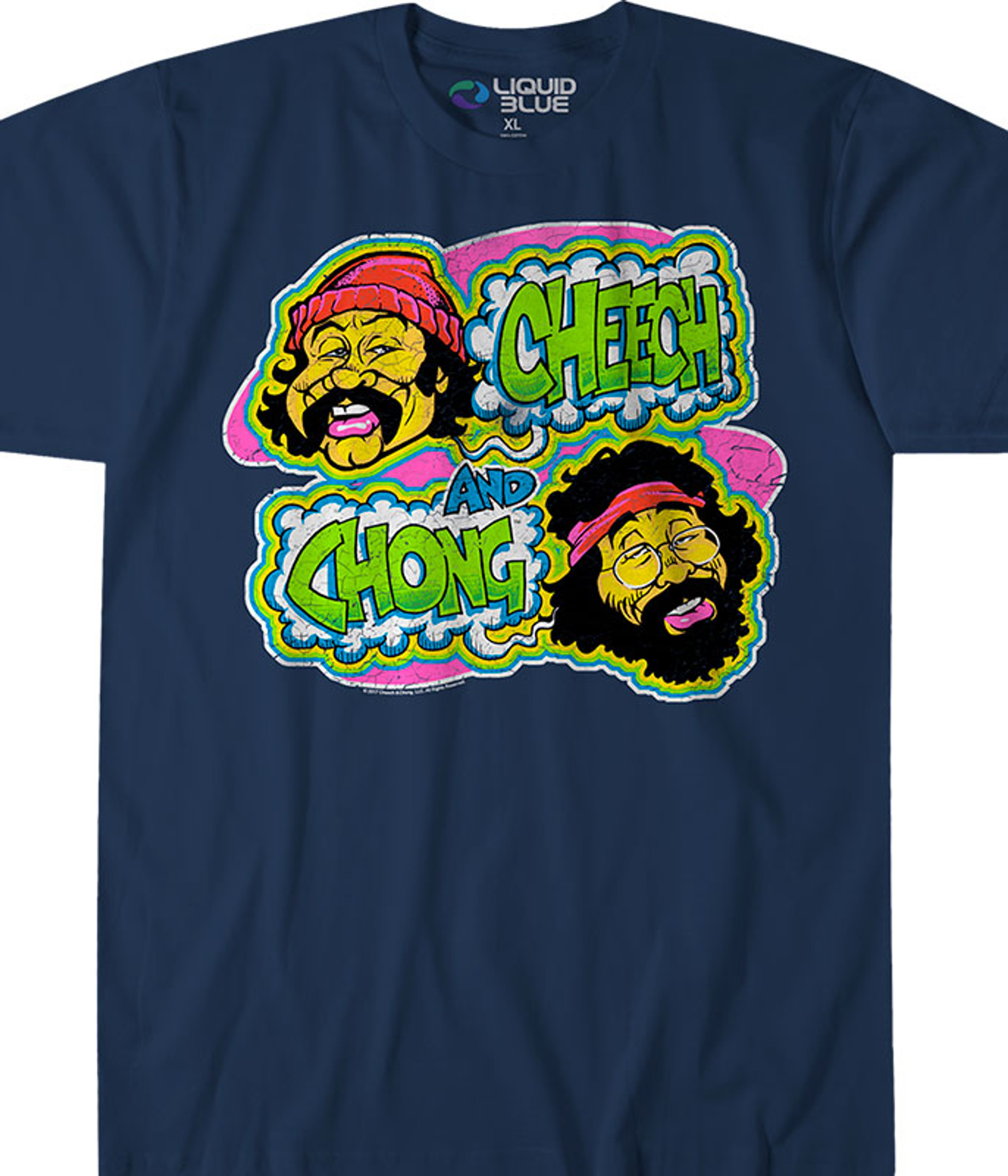 LIQUID BLUE CHEECH and CHONG TミュージックTシャツ Cheech and Chong Cheech and Chong Transfer Navy T-Shirt Tee