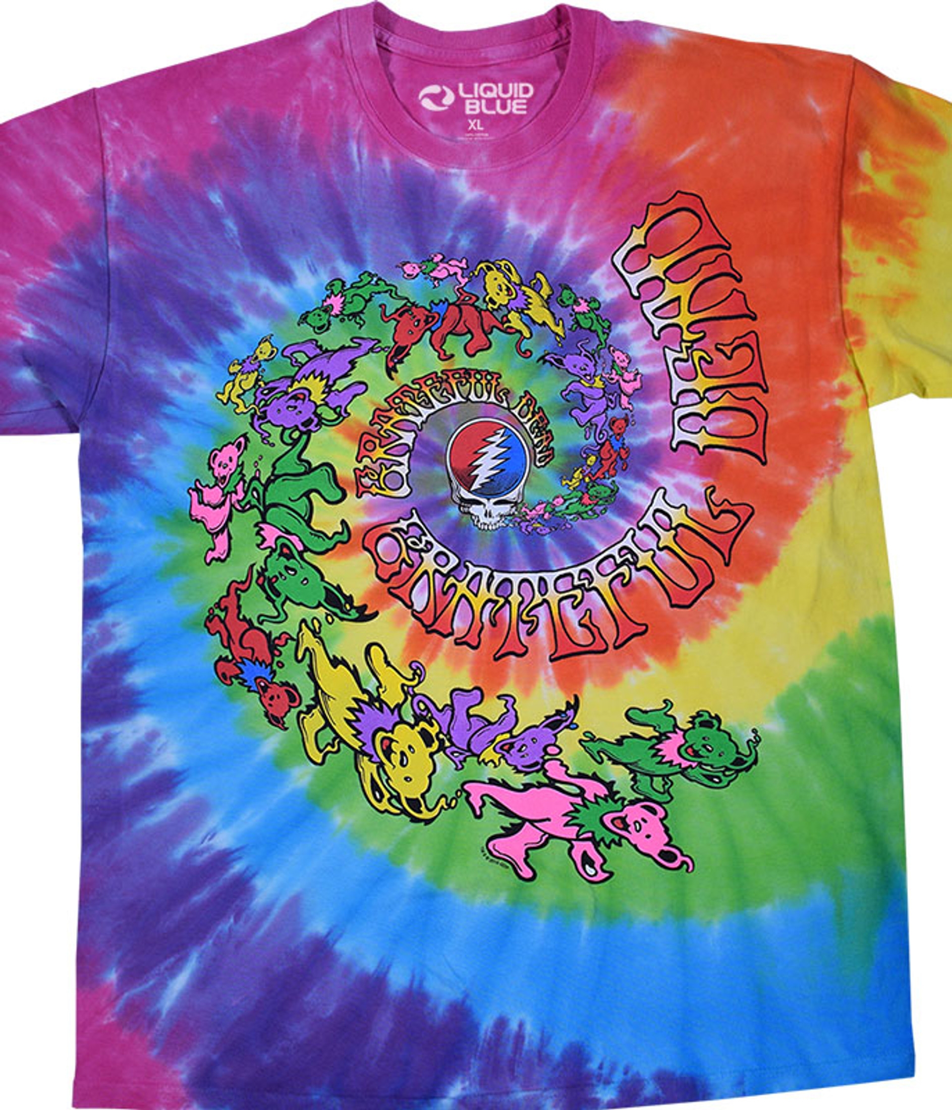 Grateful Dead Spiral Trippy Bears Tie-Dye T-Shirt Tee Liquid Blue