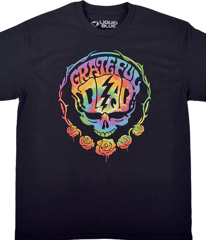 Grateful Dead Deadhead Black T-Shirt Tee Liquid Blue