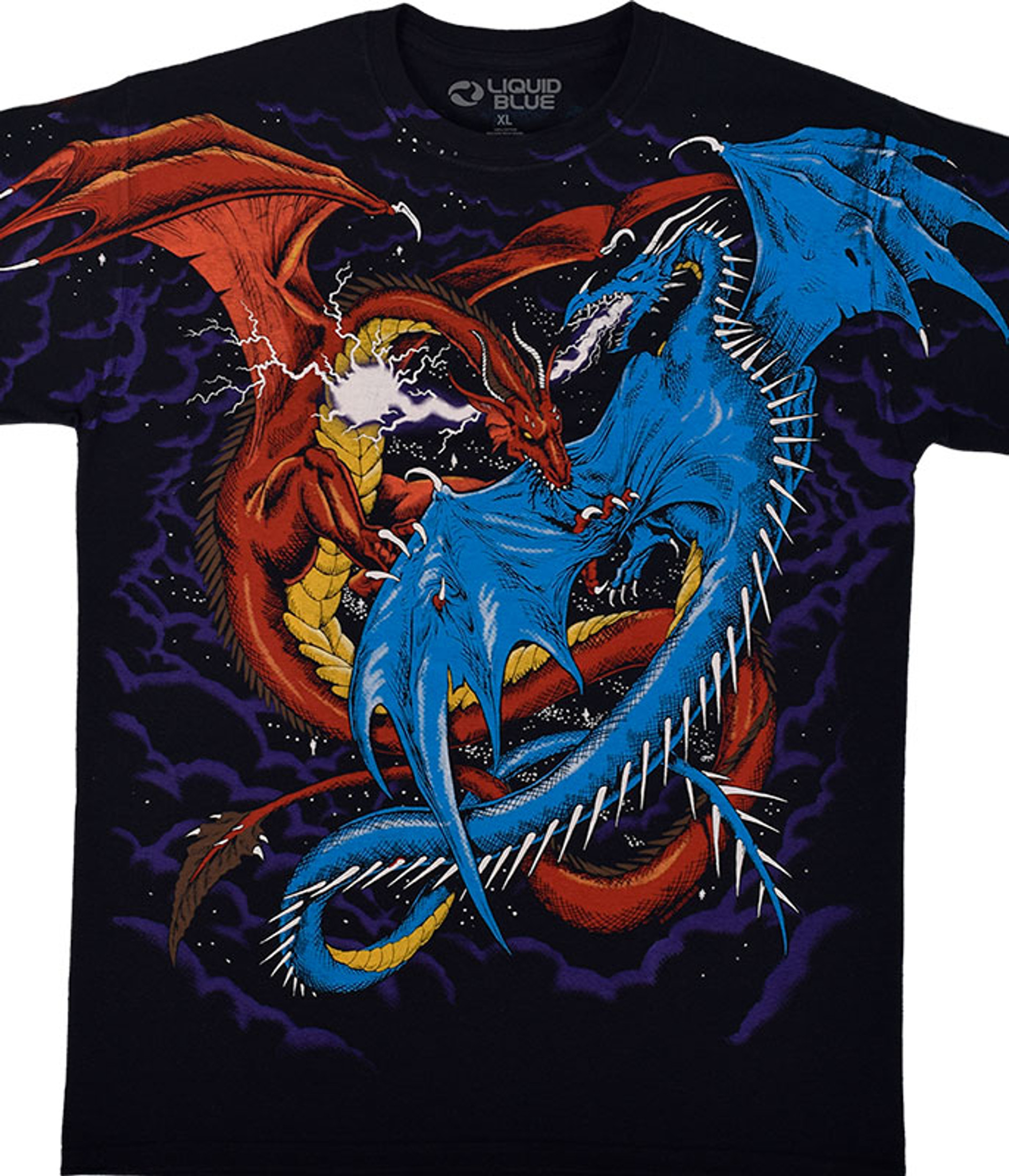 Liquid Blue Dueling Dragons Black T-Shirt