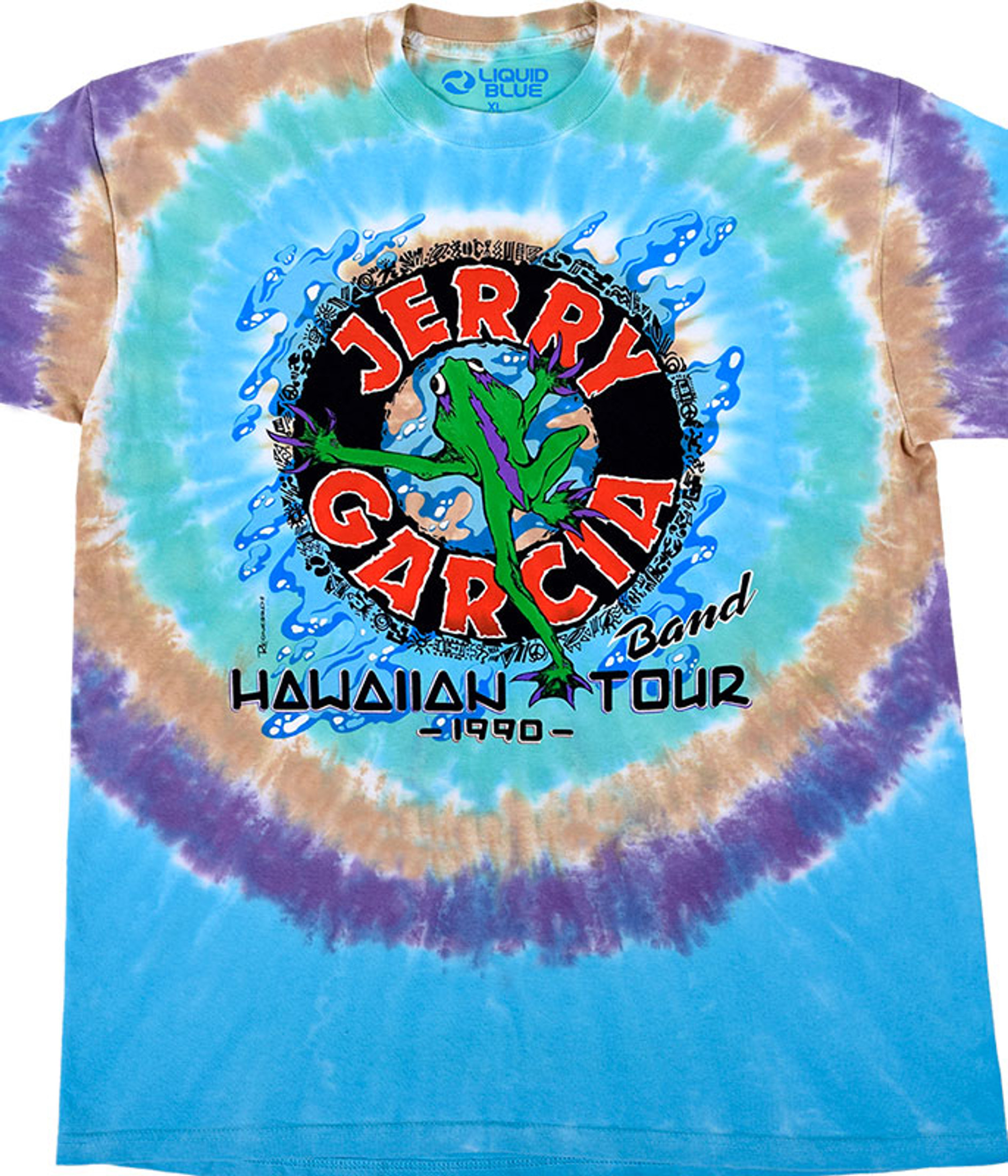 Jerry Garcia JGB Hawaiian 90 Tie-Dye T-Shirt Tee Liquid Blue