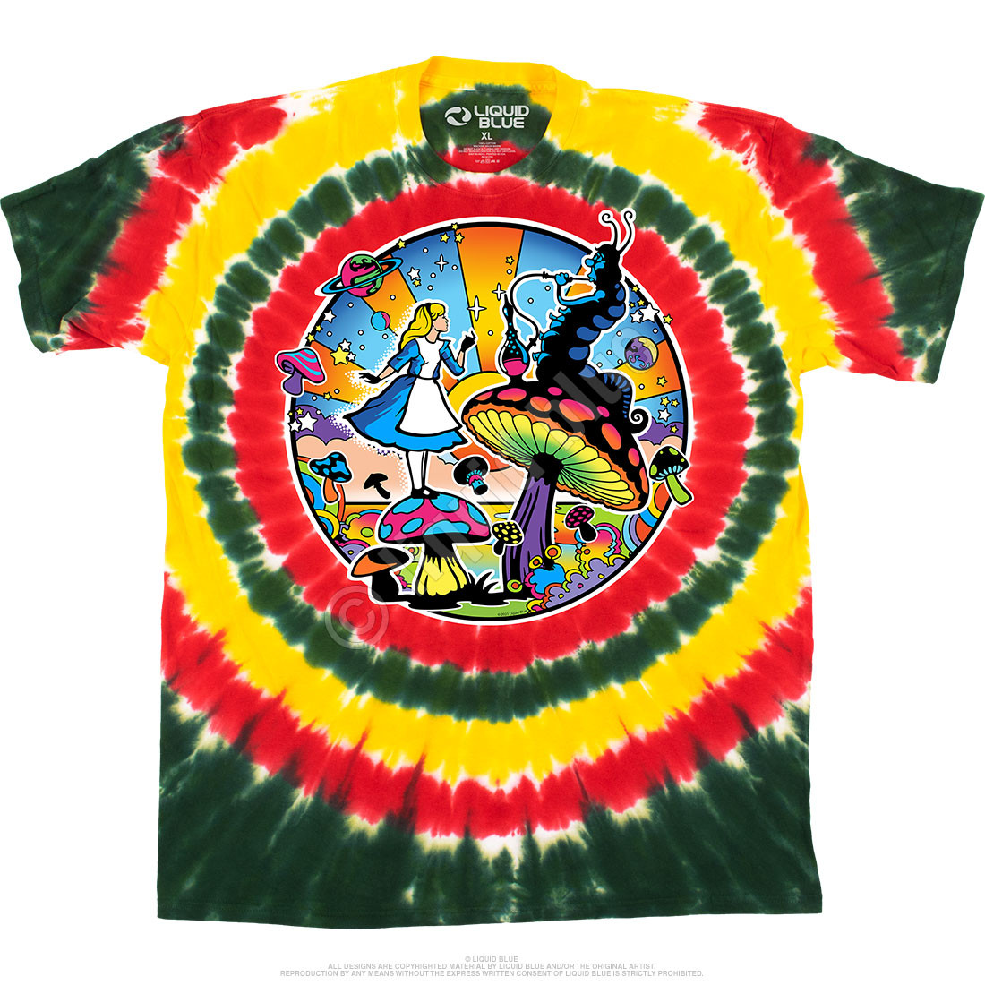 LIQUID BLUE Alice in Wonderland Tie-dye Pattern Character Print T-shirt Men's M /eaa456692